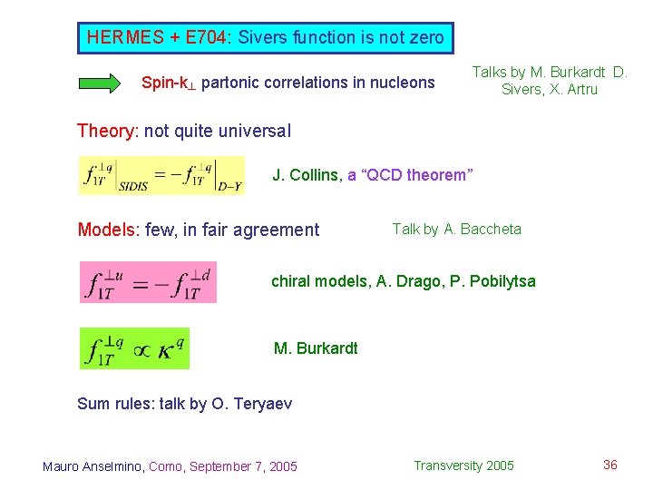 HERMES + E 704: Sivers function is not zero Spin-k┴ partonic correlations in nucleons