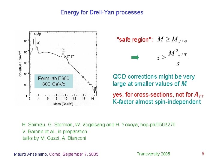 Energy for Drell-Yan processes "safe region": Fermilab E 866 800 Ge. V/c QCD corrections