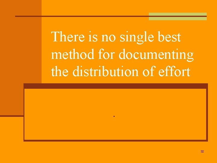 There is no single best method for documenting the distribution of effort. 32 