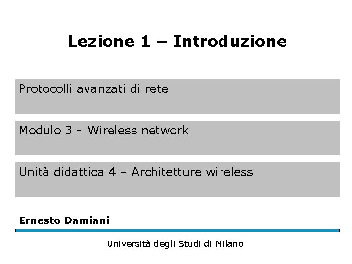 Lezione 1 – Introduzione Protocolli avanzati di rete Modulo 3 - Wireless network Unità