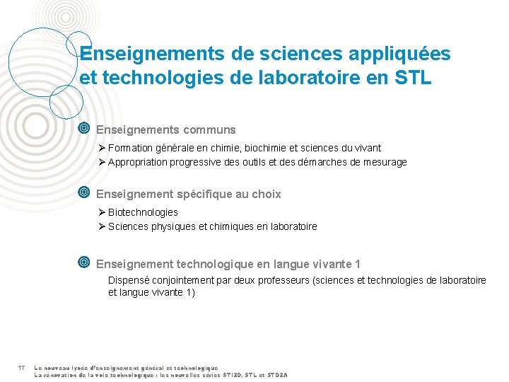 Enseignements de sciences appliquées et technologies de laboratoire en STL Enseignements communs Ø Formation