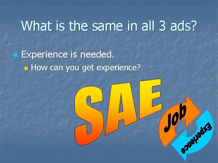 What is the same in all 3 ads? n Experience is needed. n How