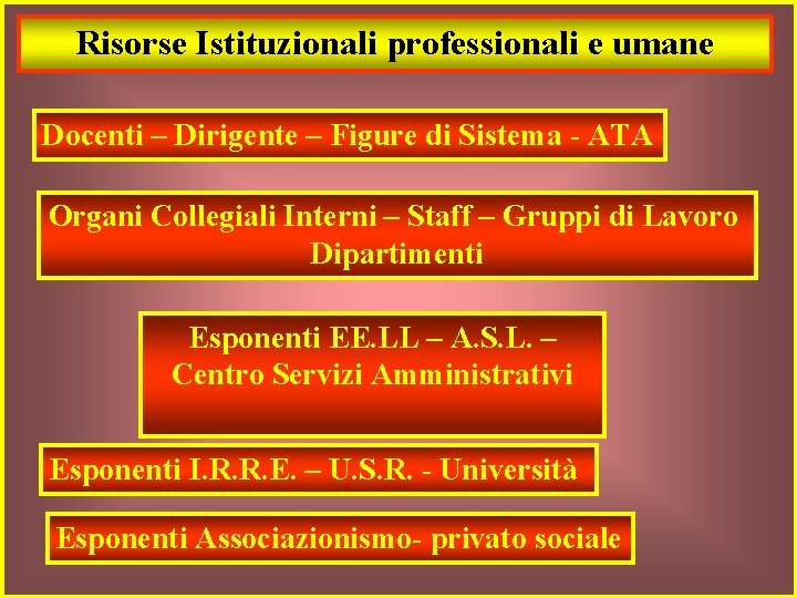 Risorse Istituzionali professionali e umane Docenti – Dirigente – Figure di Sistema - ATA