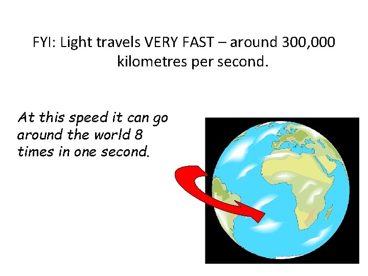 FYI: Light travels VERY FAST – around 300, 000 kilometres per second. At this