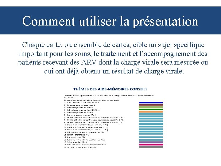 Comment utiliser la présentation Chaque carte, ou ensemble de cartes, cible un sujet spécifique