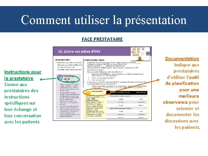 Comment utiliser la présentation FACE PRESTATAIRE Instructions pour le prestataire Donne aux prestataires des