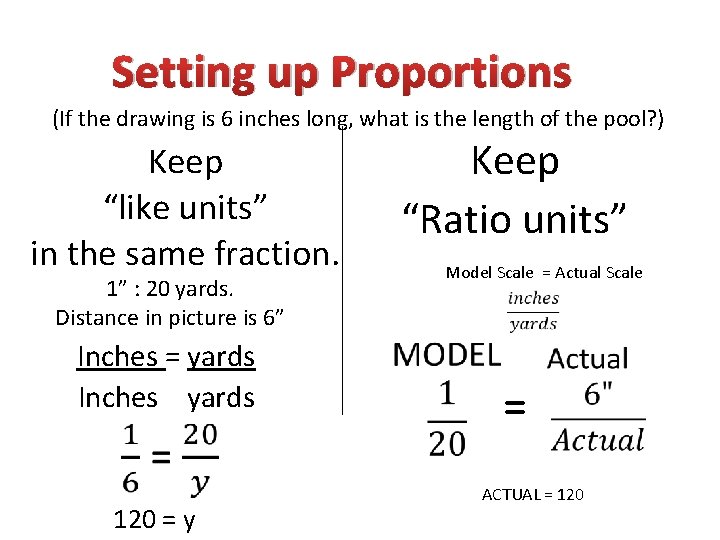 Setting up Proportions (If the drawing is 6 inches long, what is the length