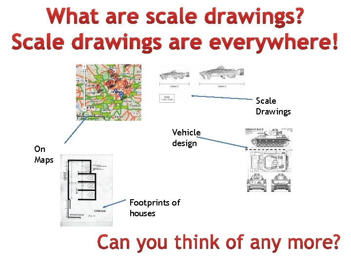 What are scale drawings? Scale drawings are everywhere! Scale Drawings On Maps Vehicle design