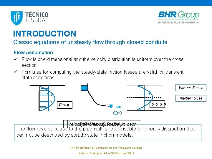 INTRODUCTION Classic equations of unsteady flow through closed conduits Flow Assumption: ü Flow is