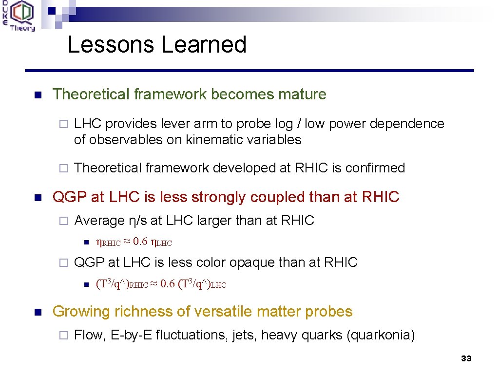 Lessons Learned n n Theoretical framework becomes mature ¨ LHC provides lever arm to