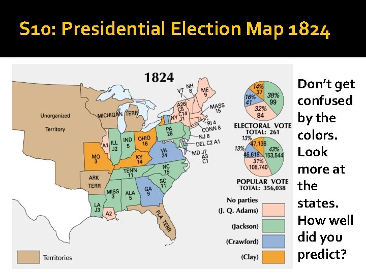 S 10: Presidential Election Map 1824 Don’t get confused by the colors. Look more