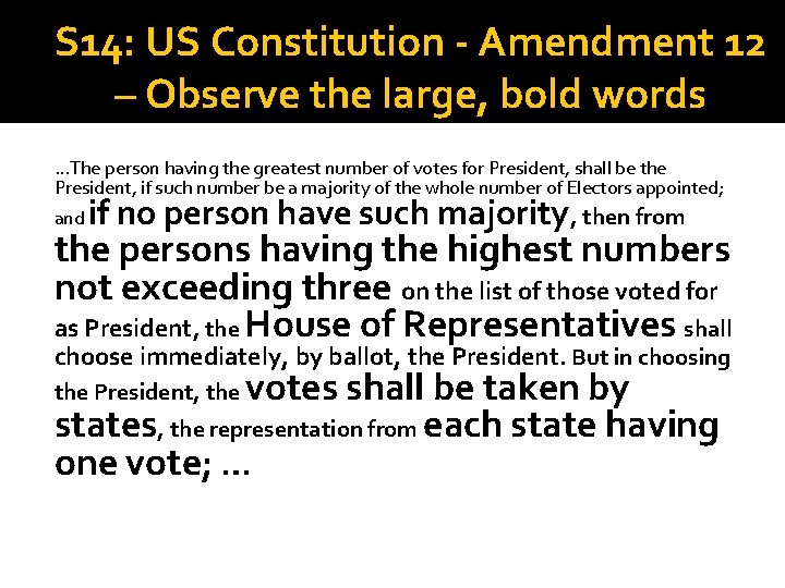 S 14: US Constitution - Amendment 12 – Observe the large, bold words …The