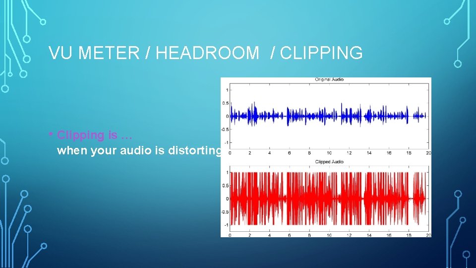 VU METER / HEADROOM / CLIPPING • Clipping is … when your audio is