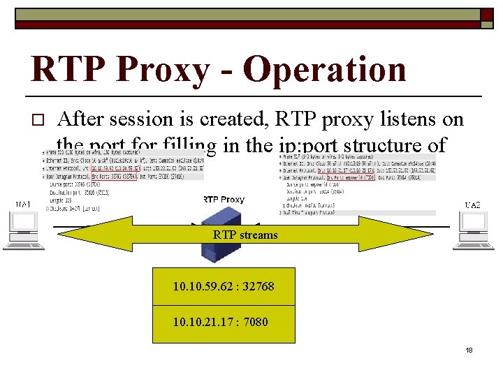 RTP Proxy - Operation o After session is created, RTP proxy listens on the
