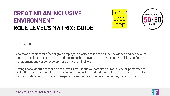 CREATING AN INCLUSIVE ENVIRONMENT ROLE LEVELS MATRIX: GUIDE [YOUR LOGO HERE] OVERVIEW A roles