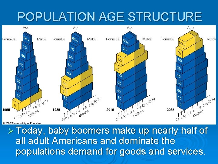 POPULATION AGE STRUCTURE Ø Today, baby boomers make up nearly half of all adult