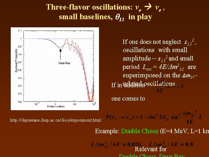 Three-flavor oscillations: νe , small baselines, 13 in play If one does not neglect