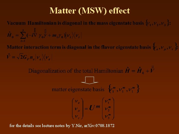 Matter (MSW) effect for the details see lecture notes by Y. Nir, ar. Xiv: