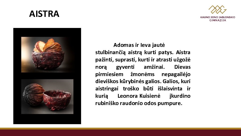 AISTRA Adomas ir Ieva jautė stulbinančią aistrą kurti patys. Aistra pažinti, suprasti, kurti ir
