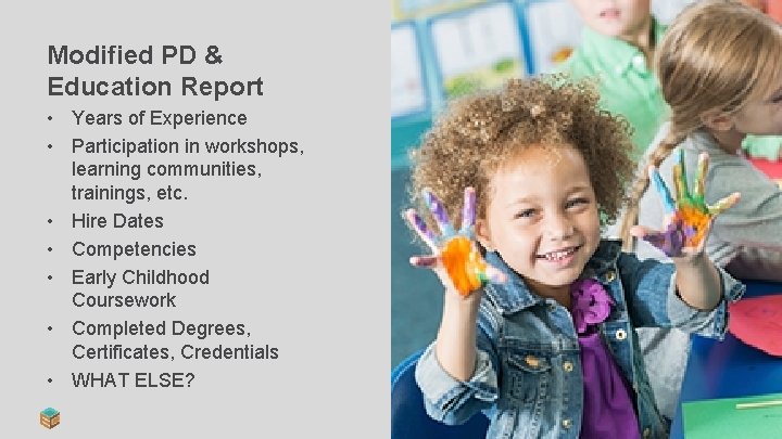 Modified PD & Education Report • Years of Experience • Participation in workshops, learning Modified PD & Education Report • Years of Experience • Participation in workshops, learning