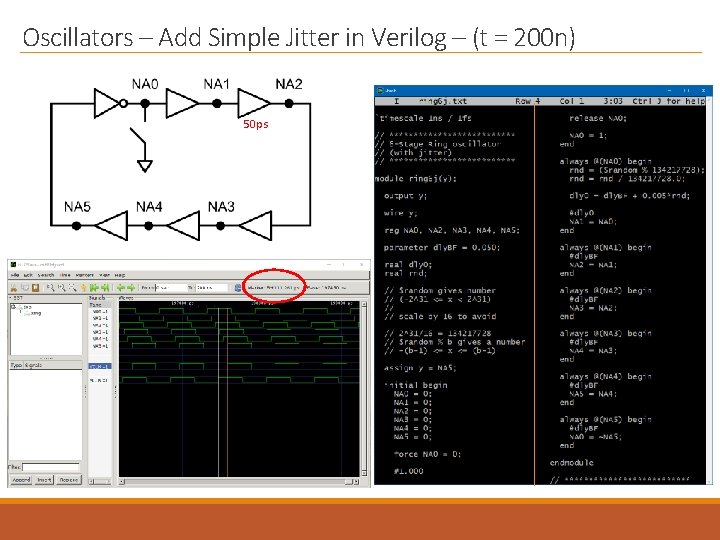 Oscillators – Add Simple Jitter in Verilog – (t = 200 n) 50 ps