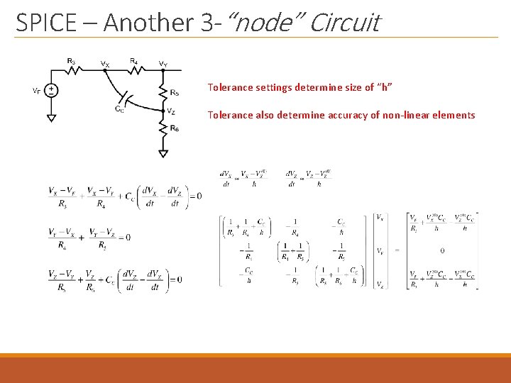 SPICE – Another 3 -“node” Circuit Tolerance settings determine size of “h” Tolerance also