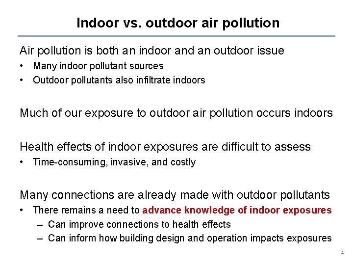 Indoor vs. outdoor air pollution Air pollution is both an indoor and an outdoor