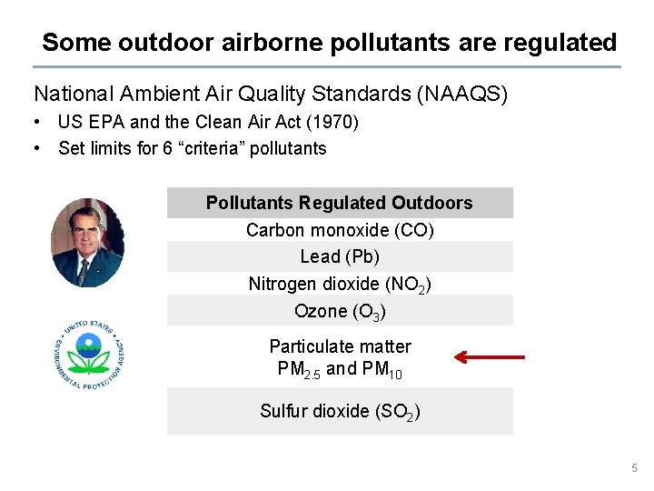 Some outdoor airborne pollutants are regulated National Ambient Air Quality Standards (NAAQS) • US