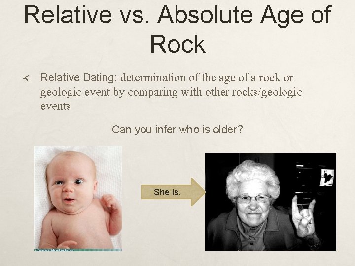 Relative vs. Absolute Age of Rock Relative Dating: determination of the age of a