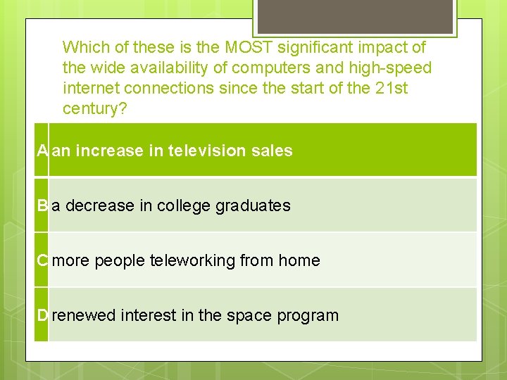 Which of these is the MOST significant impact of the wide availability of computers