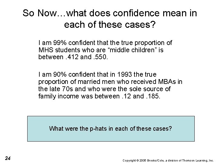 So Now…what does confidence mean in each of these cases? I am 99% confident