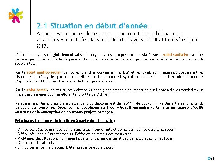 2. 1 Situation en début d’année Rappel des tendances du territoire concernant les problématiques