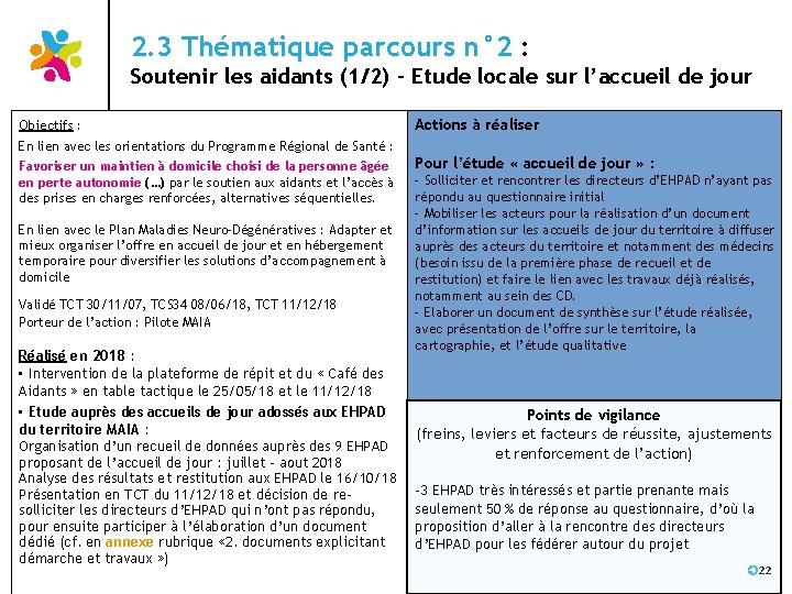 2. 3 Thématique parcours n° 2 : Soutenir les aidants (1/2) – Etude locale