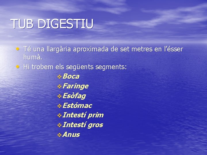 TUB DIGESTIU • Té una llargària aproximada de set metres en l’ésser • humà.