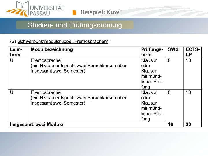Beispiel: Kuwi Studien- und Prüfungsordnung Beispiel: Kuwi Studien- und Prüfungsordnung