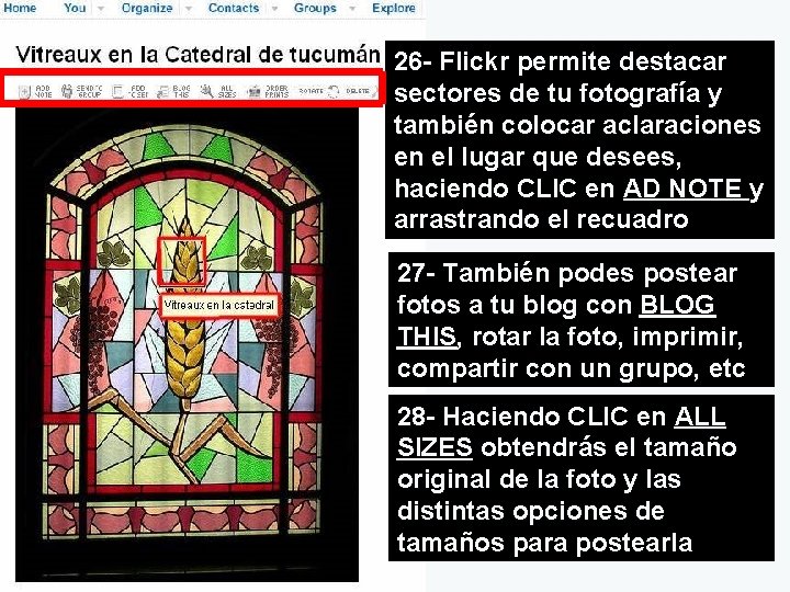 26 - Flickr permite destacar sectores de tu fotografía y también colocar aclaraciones en