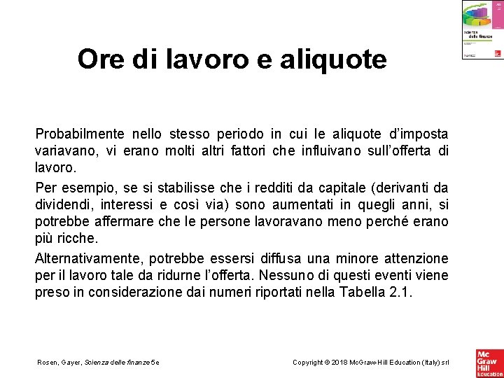 Ore di lavoro e aliquote Probabilmente nello stesso periodo in cui le aliquote d’imposta