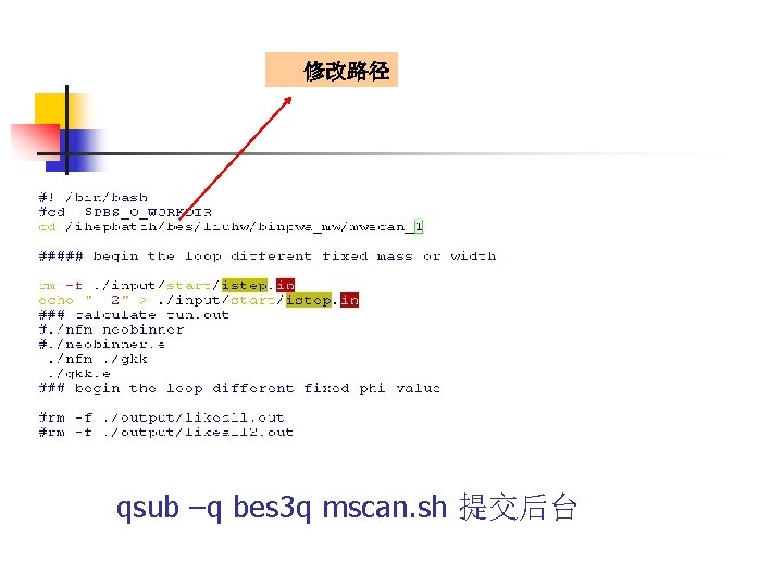 修改路径 qsub –q bes 3 q mscan. sh 提交后台 