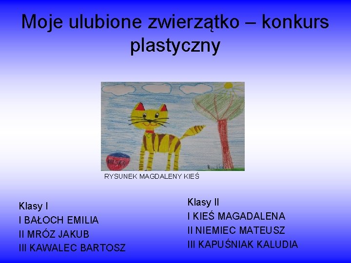 Moje ulubione zwierzątko – konkurs plastyczny RYSUNEK MAGDALENY KIEŚ Klasy I I BAŁOCH EMILIA