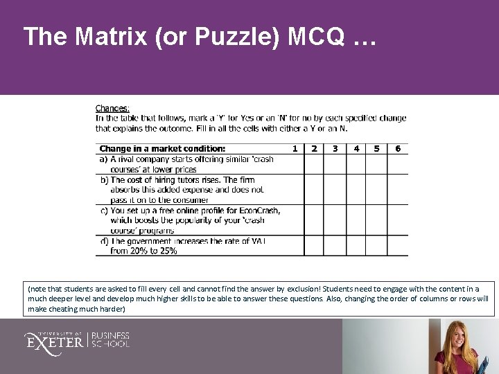 The Matrix (or Puzzle) MCQ … (note that students are asked to fill every