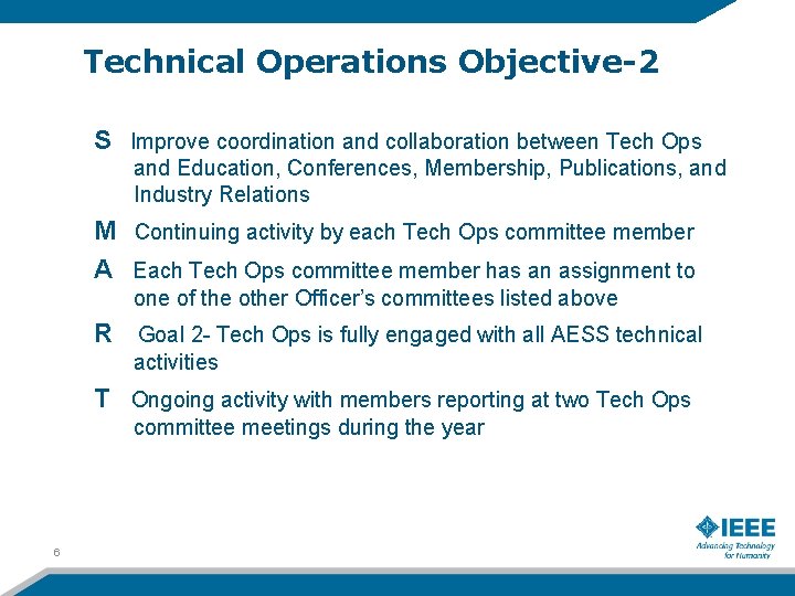 Technical Operations Objective-2 S Improve coordination and collaboration between Tech Ops and Education, Conferences,