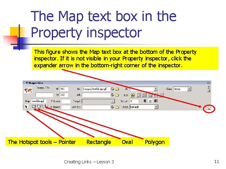 The Map text box in the Property inspector This figure shows the Map text