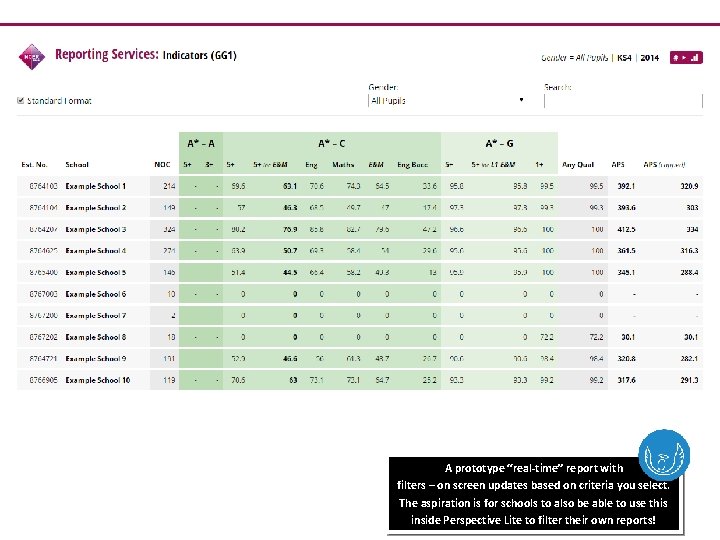 A prototype “real-time” report with filters – on screen updates based on criteria you