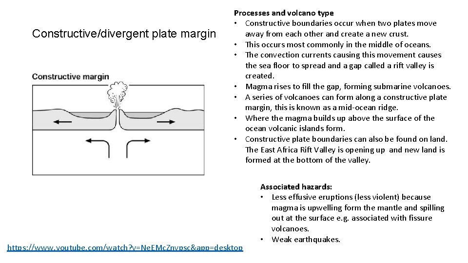 Constructive/divergent plate margin Processes and volcano type • Constructive boundaries occur when two plates