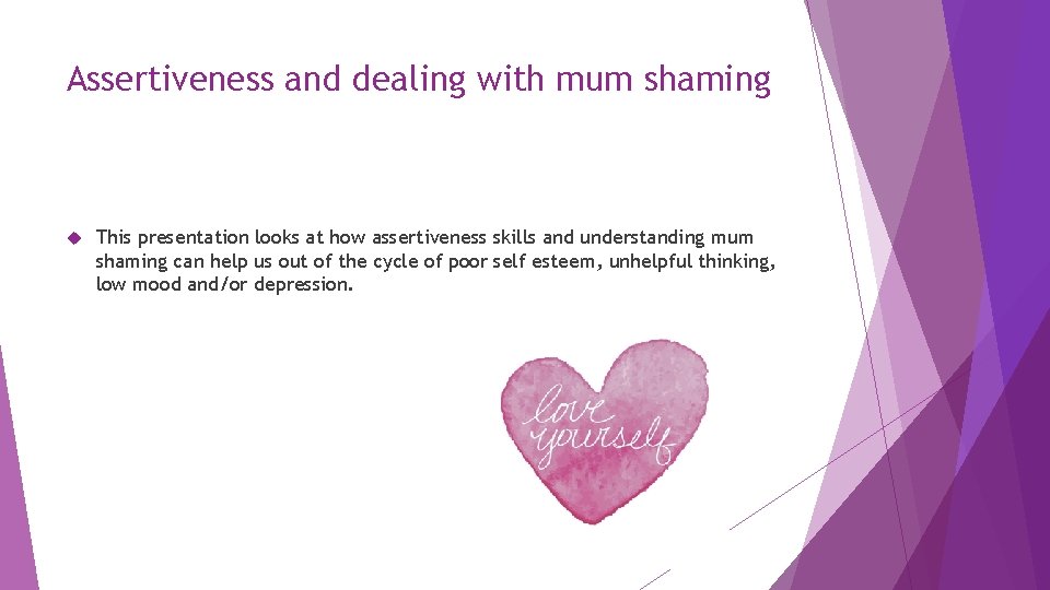 Assertiveness and dealing with mum shaming This presentation looks at how assertiveness skills and
