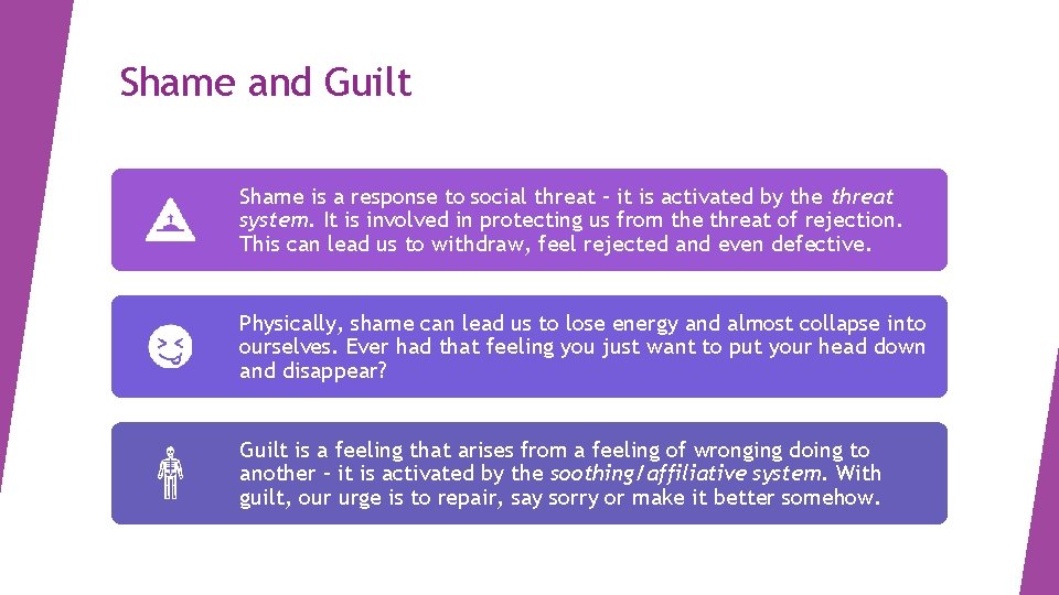 Shame and Guilt Shame is a response to social threat – it is activated