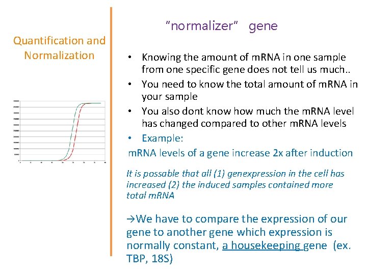 Quantification and Normalization “normalizer” gene • Knowing the amount of m. RNA in one