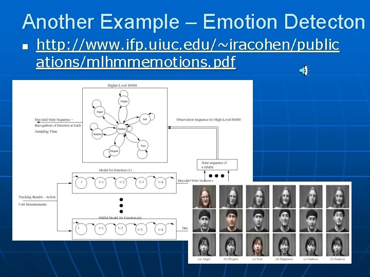 Another Example – Emotion Detecton n http: //www. ifp. uiuc. edu/~iracohen/public ations/mlhmmemotions. pdf 18