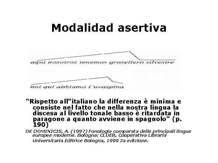 Modalidad asertiva "Rispetto all"italiano la differenza è minima e consiste nel fatto che nella