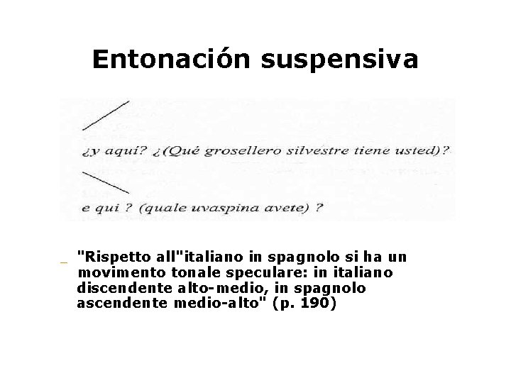 Entonación suspensiva _ "Rispetto all"italiano in spagnolo si ha un movimento tonale speculare: in